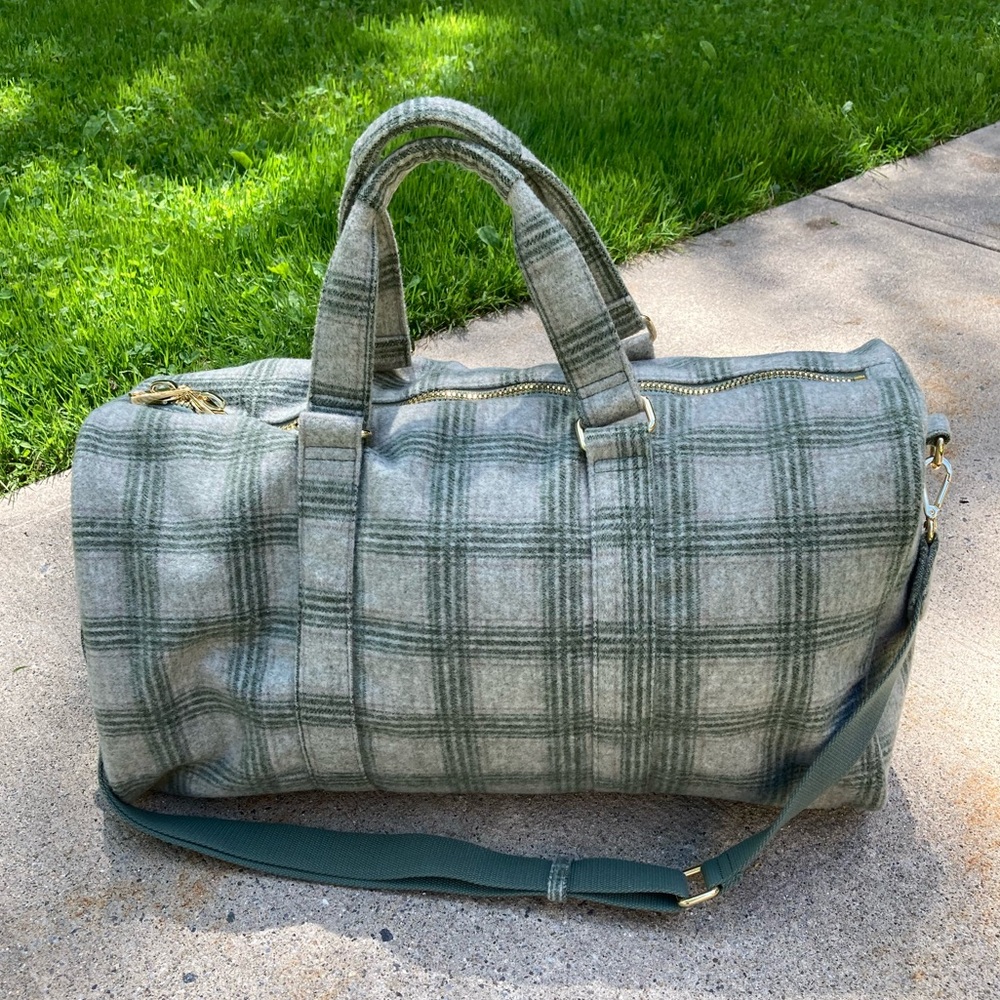 Stoney Clover Lane Wool Plaid Duffle Bag Snowed In Green